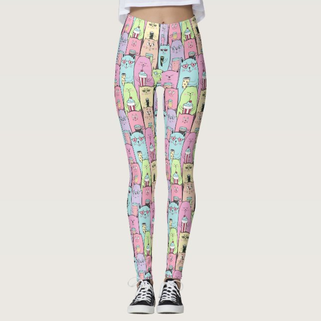 Niedliches Katzenmuster Leggings (Vorderseite)
