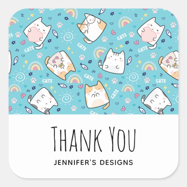 Niedliches Katzenmuster Whimsikgeschäft Quadratischer Aufkleber (Vorderseite)