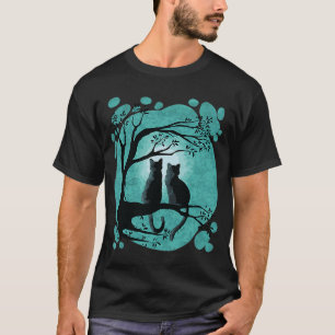 Niedliches Katzenpaar beim Vollmond T-Shirt
