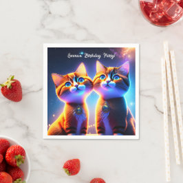 Niedliches Katzenpaar unter dem Sternenhimmel - Serviette