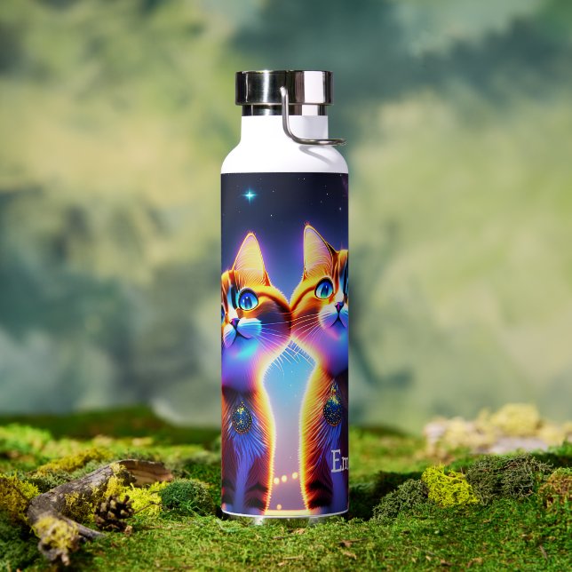 Niedliches Katzenpaar unter dem Sternenhimmel - Trinkflasche (Außenbereich)