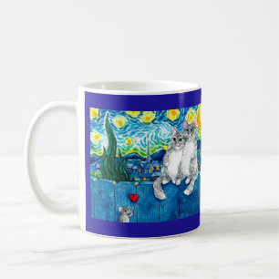 Niedliches Katzenpaarmäuse Starry Night Van Gogh T Kaffeetasse