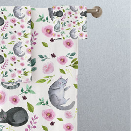 Niedliches Katzenrosa Blumenmuster Badhandtuch Set