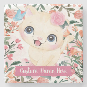 Niedliches Katzenrosa Roses Roses Blume Individuel Steinuntersetzer