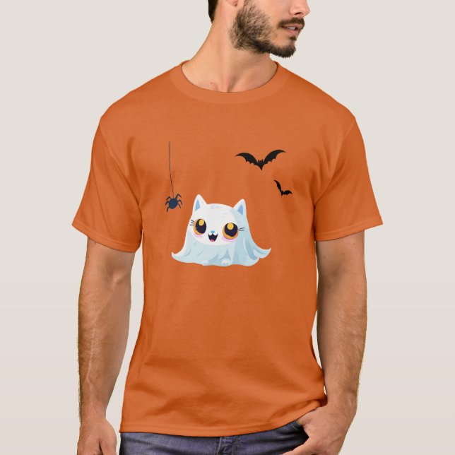 Niedliches Katzenschaum-Blatt zwischen Kürbisweile T-Shirt (Vorderseite)