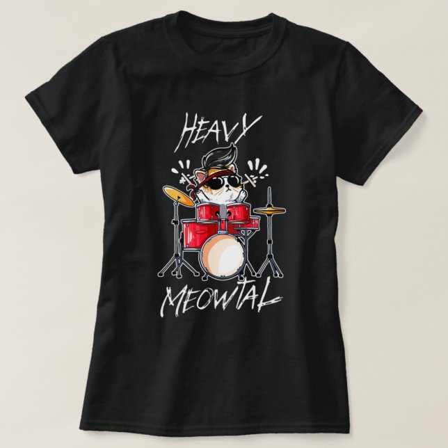 Niedliches Katzenspiel Drum Meowtal Heavy Meowtal. T-Shirt (Design vorne)