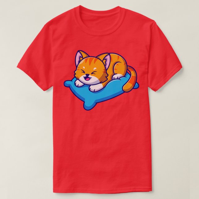 Niedliches Katzenspielen auf dem Kissen Cartoon T-Shirt (Design vorne)
