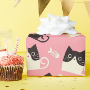 Niedliches Katzenverpackungspapier pink Geschenkpapier