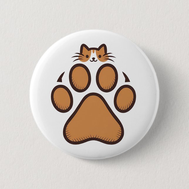 Niedliches Katzenverstecken in Paw Print - Illustr Button (Vorderseite)