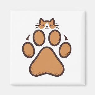 Niedliches Katzenverstecken in Paw Print - Illustr Magnet