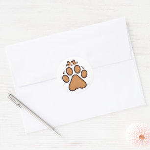 Niedliches Katzenverstecken in Paw Print - Illustr Runder Aufkleber