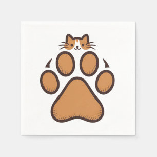 Niedliches Katzenverstecken in Paw Print - Illustr Serviette