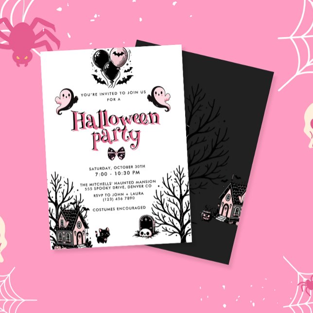 Niedliches Kawai Pink-Halloween-Party Einladung (Von Creator hochgeladen)
