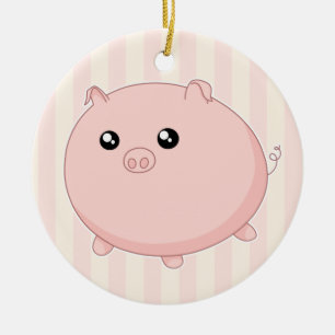 Niedliches Kawaii chubby rosa Schwein Keramikornament