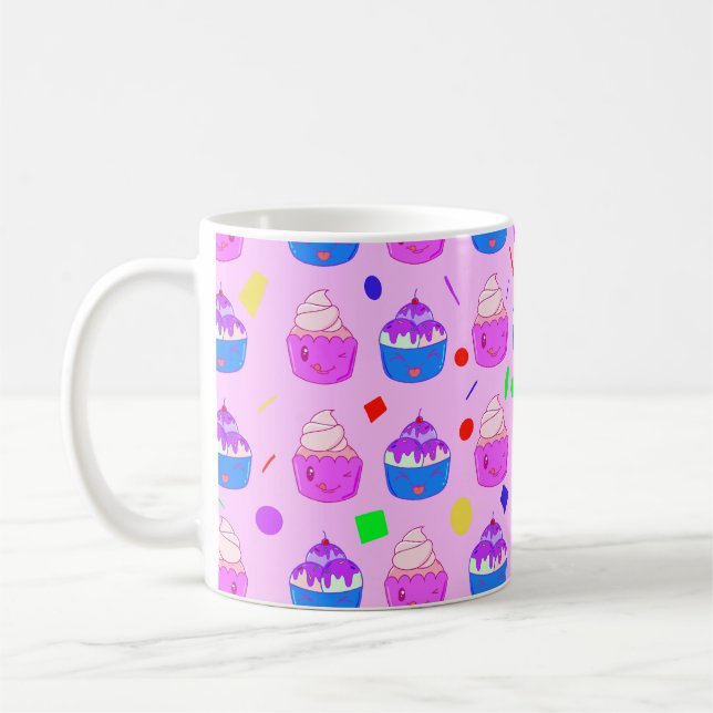Niedliches Kawaii Cupcakes nahtloses Muster Kaffeetasse (Links)