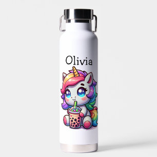 Niedliches Kawaii Einhorn mit Bubble Tee Personali Trinkflasche