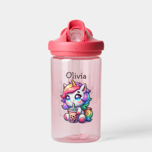 Niedliches Kawaii Einhorn mit Bubble Tee Personali Trinkflasche