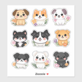 Niedliches Kawaii Floral Dog Sticker Set