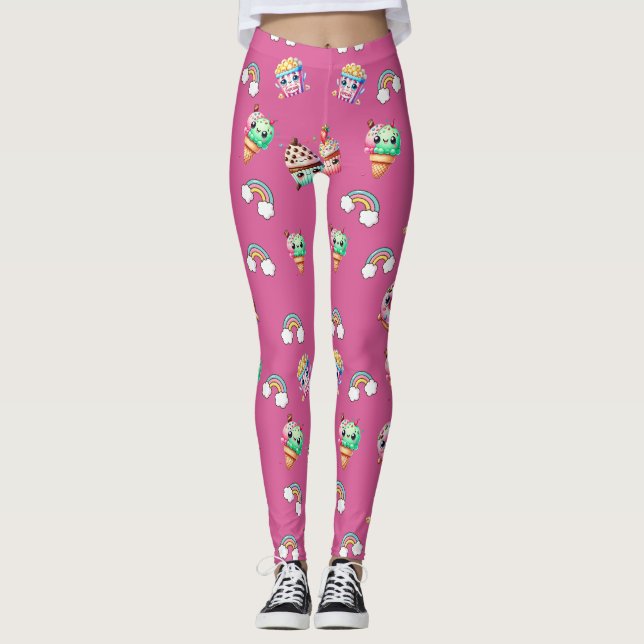 Niedliches Kawaii Gemustert Food Leggings (Vorderseite)