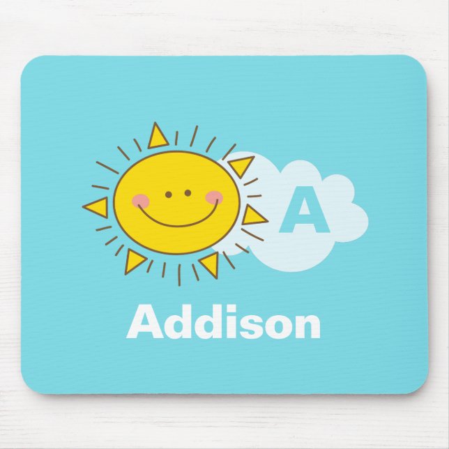 Niedliches Kawaii Happy Sunshine Monogramm Name hi Mousepad (Vorne)