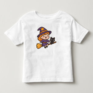 Niedliches Kawaii Hexe- und Cat Halloween-Design Kleinkind T-shirt
