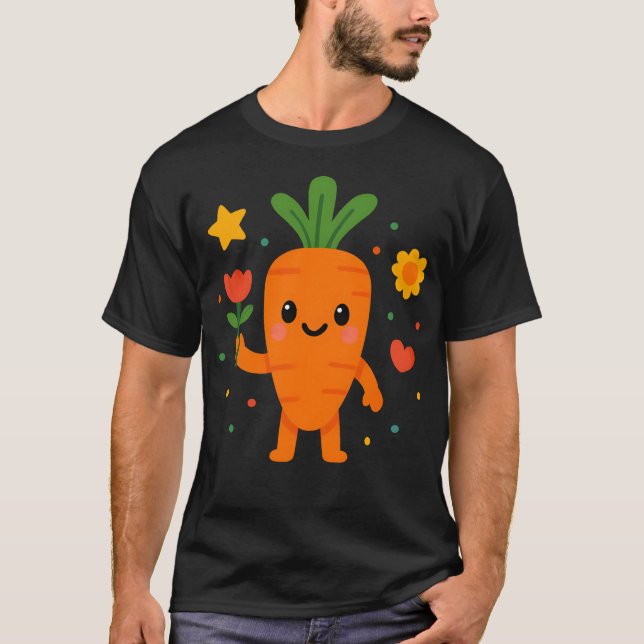 Niedliches Kawaii Karottenholz Blume Glück Gemüse T-Shirt (Vorderseite)