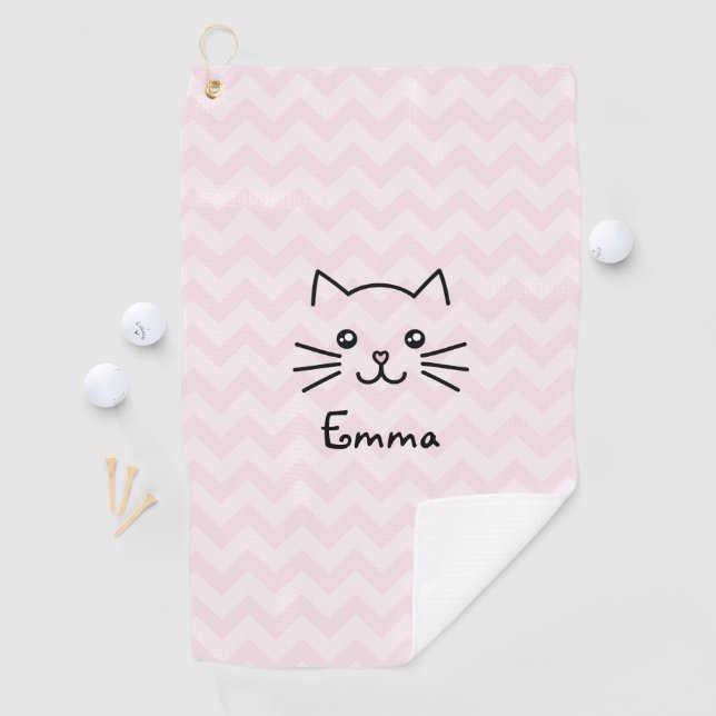 Niedliches Kawaii Katzengesicht mit rosa Herznose Golfhandtuch (Insitu)