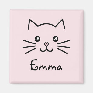 Niedliches Kawaii Katzengesicht mit rosa Herznose Magnet