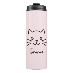 Niedliches Kawaii Katzengesicht mit rosa Herznose Thermosbecher