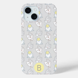 Niedliches Kawaii Katzenmuster Grau-Gelbe Monogram Case-Mate iPhone Hülle