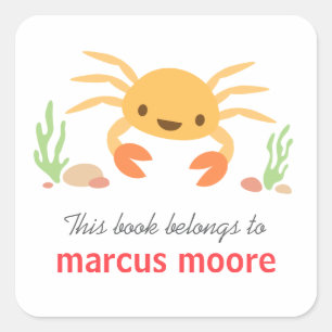 Niedliches Kawaii-Krabbe tierisches Cartoon Buchze Quadratischer Aufkleber
