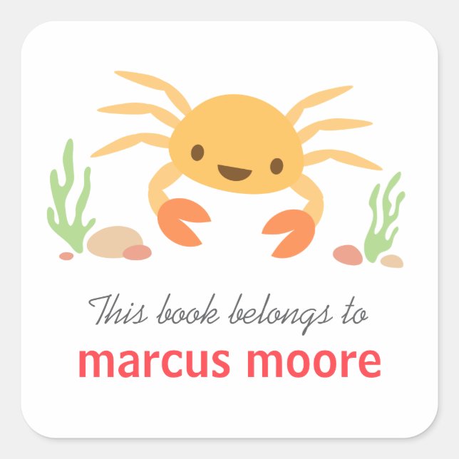 Niedliches Kawaii-Krabbe tierisches Cartoon Buchze Quadratischer Aufkleber (Vorderseite)