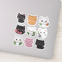 Niedliches Kawaii Multicolor Floral Cat Sticker Se