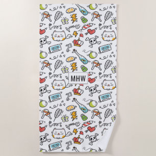 Niedliches Kawaii Muster individuelles, monogramm  Strandtuch