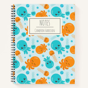 Niedliches Kawaii Octopus Muster in blau Personali Notizbuch