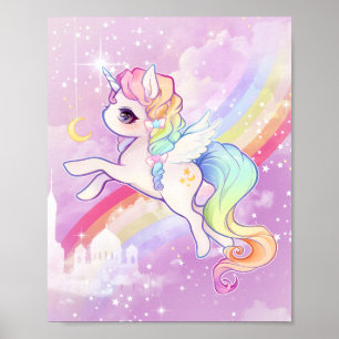 Niedliches Kawaii Pastelleinicorn mit Regenbogen u Poster