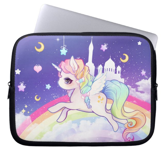 Niedliches kawaii Pastellunicorn mit Laptopschutzhülle (Vorderseite)