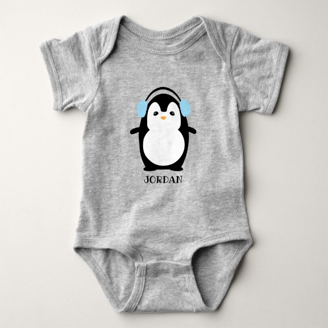 Niedliches Kawaii Penguin Illustration Personalisi Baby Strampler (Vorderseite)