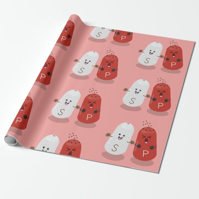 Niedliches Kawaii-Salz und Pfefferschüttler Cartoo Geschenkpapier (Ungerollt)