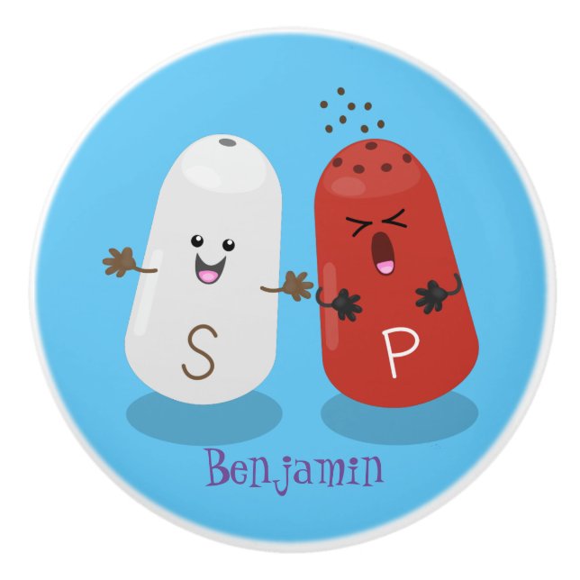 Niedliches Kawaii-Salz und Pfefferschüttler Cartoo Keramikknauf (Vorderseite)