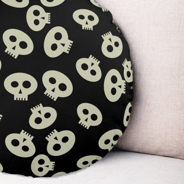 Niedliches Kawaii Skull Pattern Schwarzes Rundpilz Rundes Kissen (Cute Halloween skull pattern round pillow just for you)