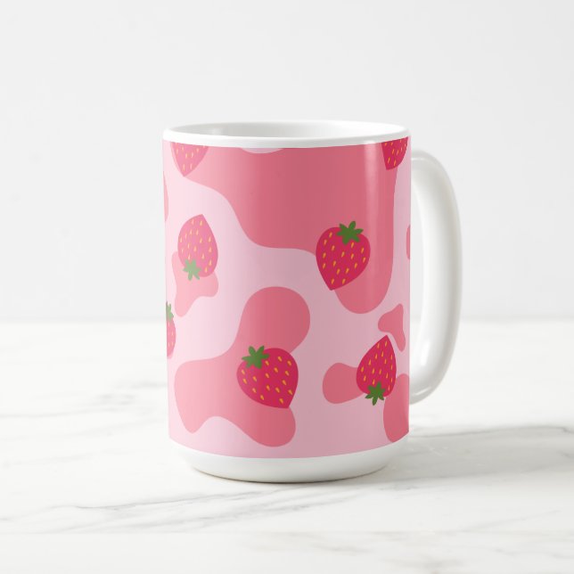 Niedliches Kawaii Strawberry Cow Muster Kaffeetasse (VorderseiteRechts)