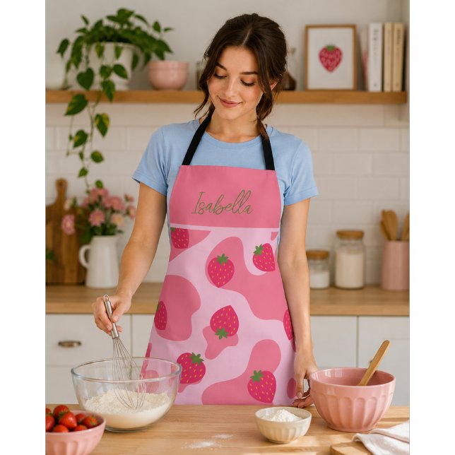 Niedliches Kawaii Strawberry Cow Muster Schürze (Von Creator hochgeladen)