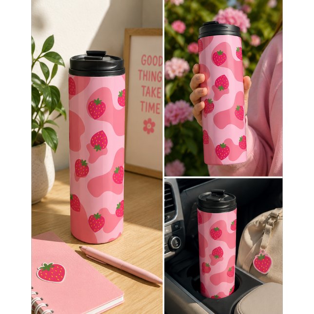 Niedliches Kawaii Strawberry Cow Muster Thermosbecher (Von Creator hochgeladen)