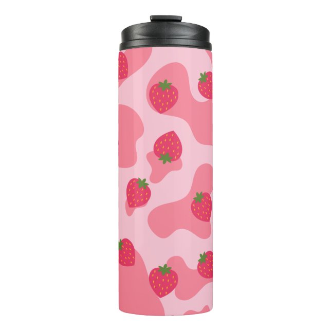 Niedliches Kawaii Strawberry Cow Muster Thermosbecher (Vorderseite)