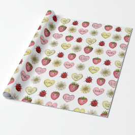 Niedliches Kawaii Strawberry Valentinstag Muster Geschenkpapier