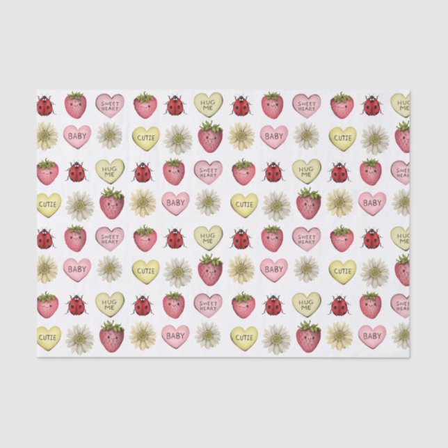 Niedliches Kawaii Strawberry Valentinstag Muster Seidenpapier (Vorderseite)