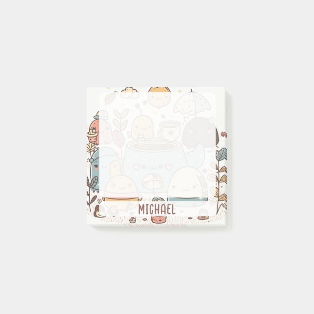 Niedliches Kawaii Tea Party Personalisiert Post-it Klebezettel (Vorderseite)