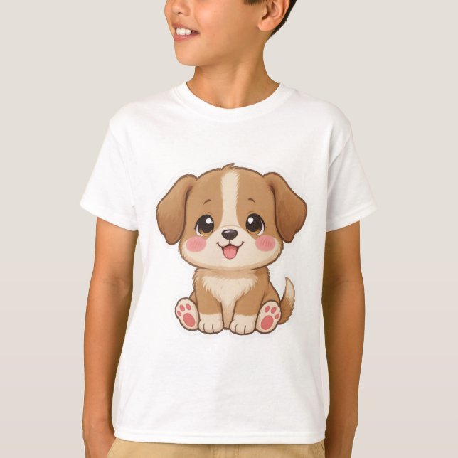Niedliches Kawaii-Welpendesign T-Shirt (Vorderseite)