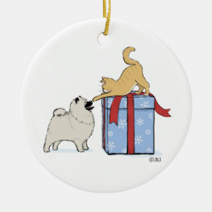 Niedliches Keeshond-Welpen-und Keramik Ornament